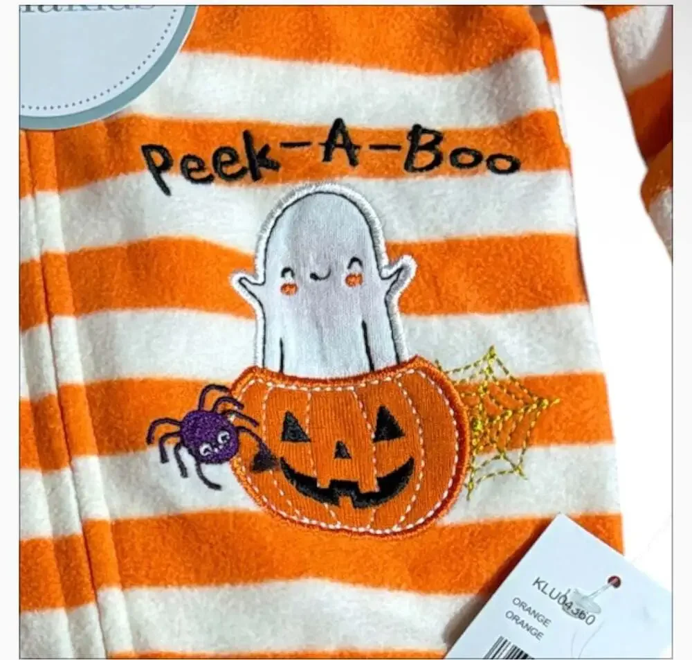 Koala Kids Peek-A-Boo Halloween Pumpkin Striped Footed Sleeper 3-6M NWT